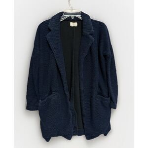Marine Layer Birdseye Boucle Chunky Knit Cardigan Open Front Navy Blue Womens XS